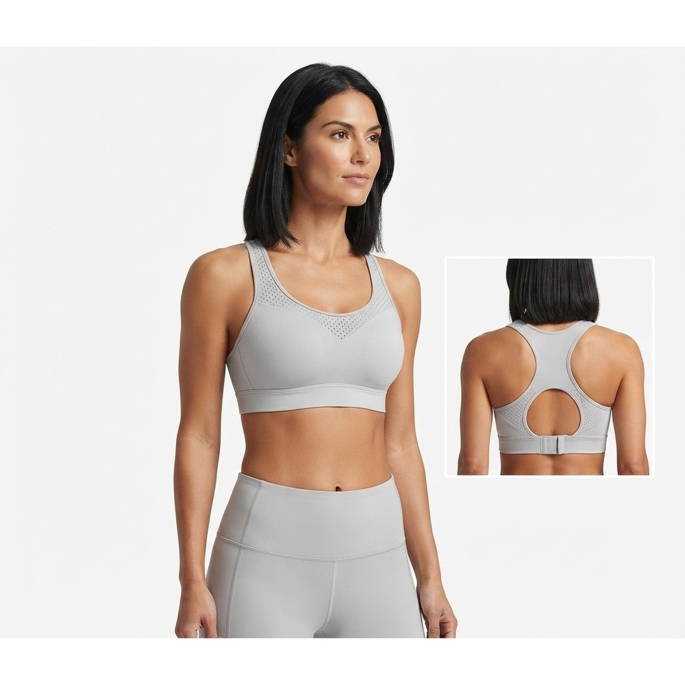 EC Sports Bra Light Gray Racerback Cutout Hook Closure - Small